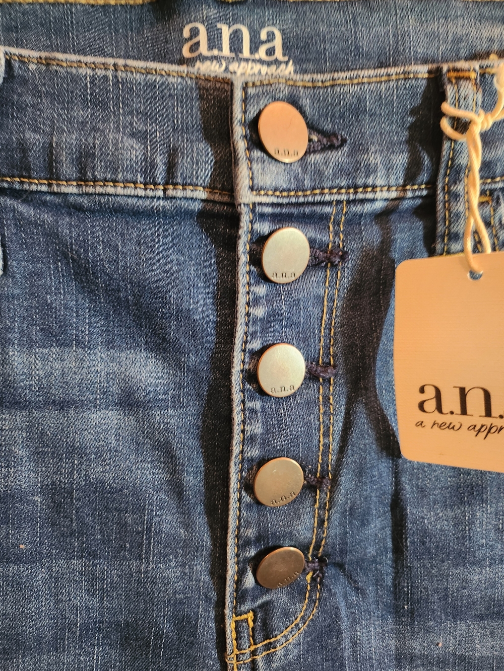 a.n.a Dark Blue High-Rise Button-Front Denim Shorts - Picture 2 of 10